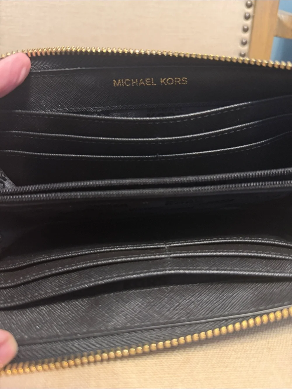 Michael Kors Black Pebbled Leather Zip-Around Wallet